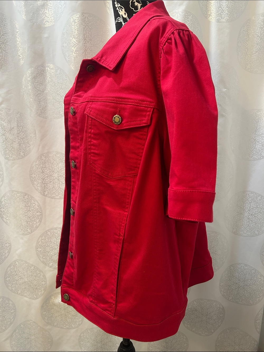 Belle Kim Gravel Red Short-Sleeve Denim Jean Jacket Women 2X - Picture 2 of 12